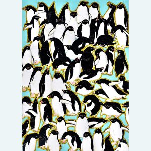原画作品「アデリーペンギンがいっぱい」です。この作品をもとにレターセットなどのグッズを制作予定です。
